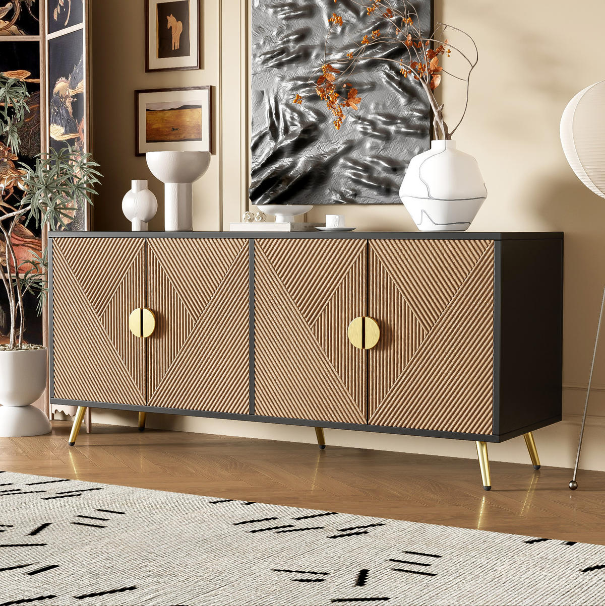 SIDEBOARD 160/40/75 cm Schwarz/Holzfarben aus MDF und Holzwerkstoff mit Soft-Close-Scharnieren - Schwarz, Holzwerkstoff (40/75/160cm) - OKMYHOME