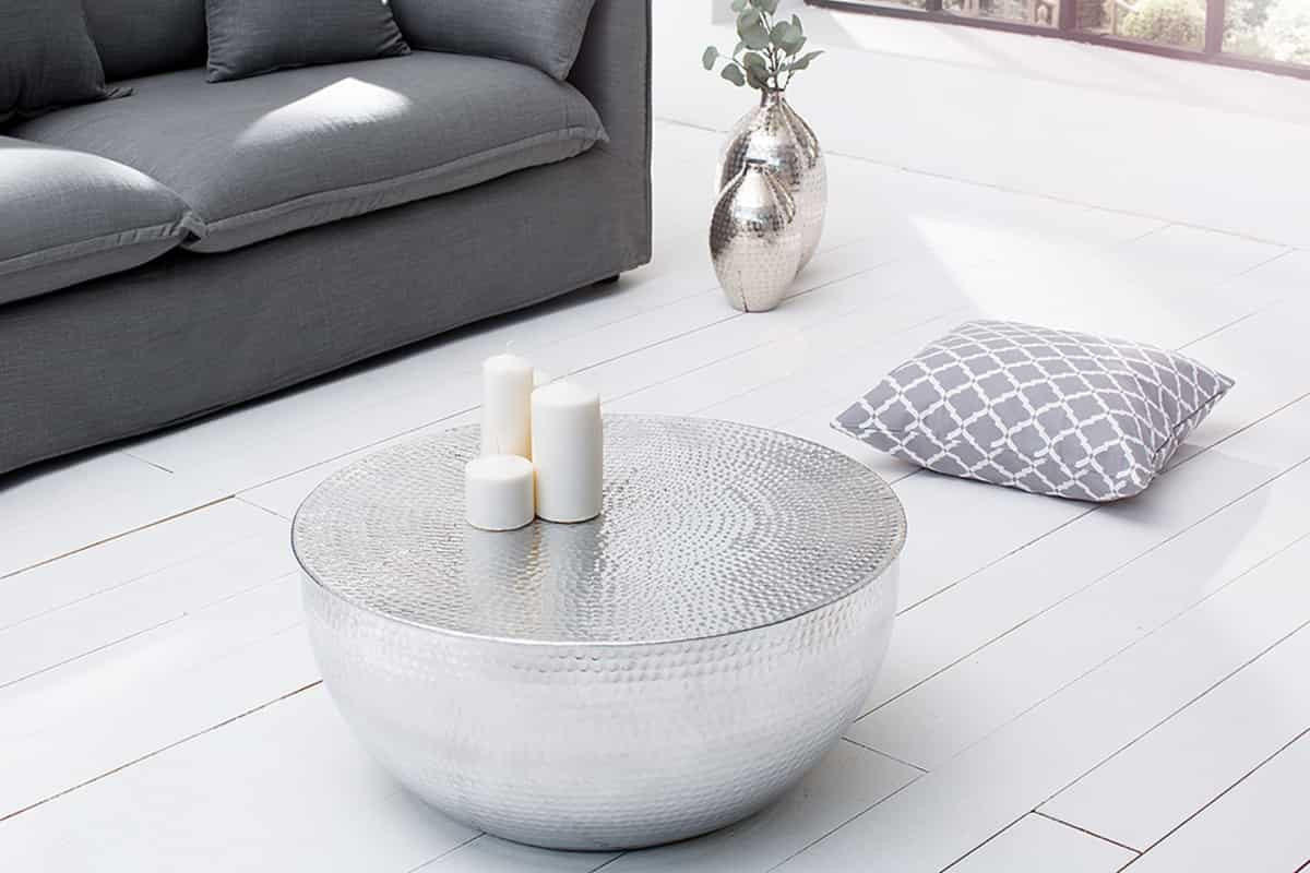 COUCHTISCH ORIENT II Aluminium rund Silber 60cm - Silberfarben/Goldfarben, Metall (60/60/30cm) - riess-ambiente