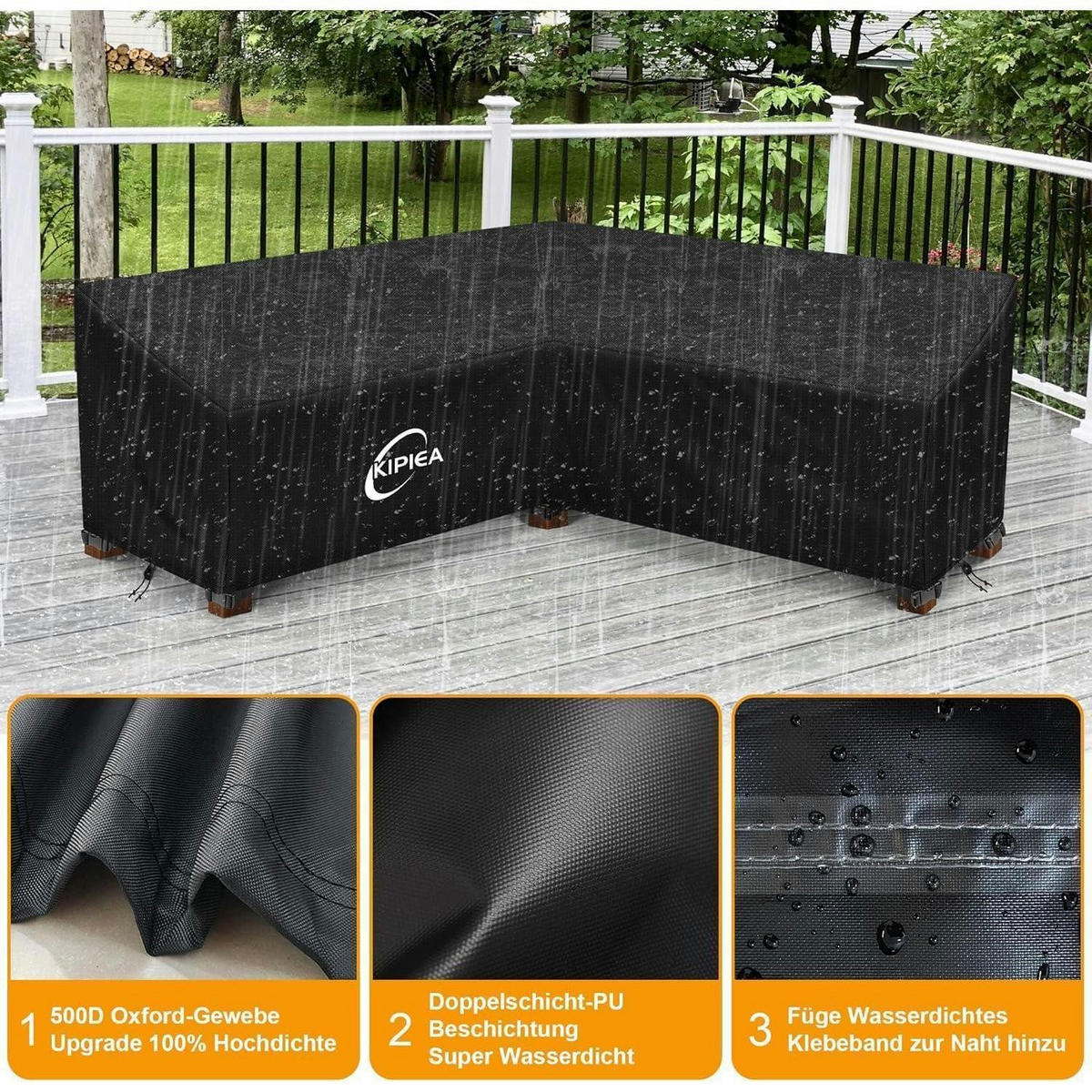 ABDECKUNG Loungemöbel L-Form Wasserdicht 204 x 204 x 85 cm - Schwarz, Kunststoff (204/78/204cm)