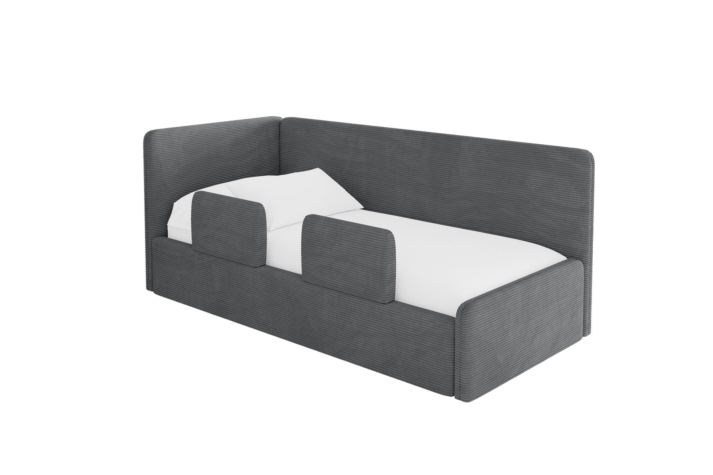ALTDECOR JEDNOLŮŽKOVÁ POSTEL pro mládež s úložným prostorem a matrací H3/H4, vpravo - NORY 90x200 tmavě šedá