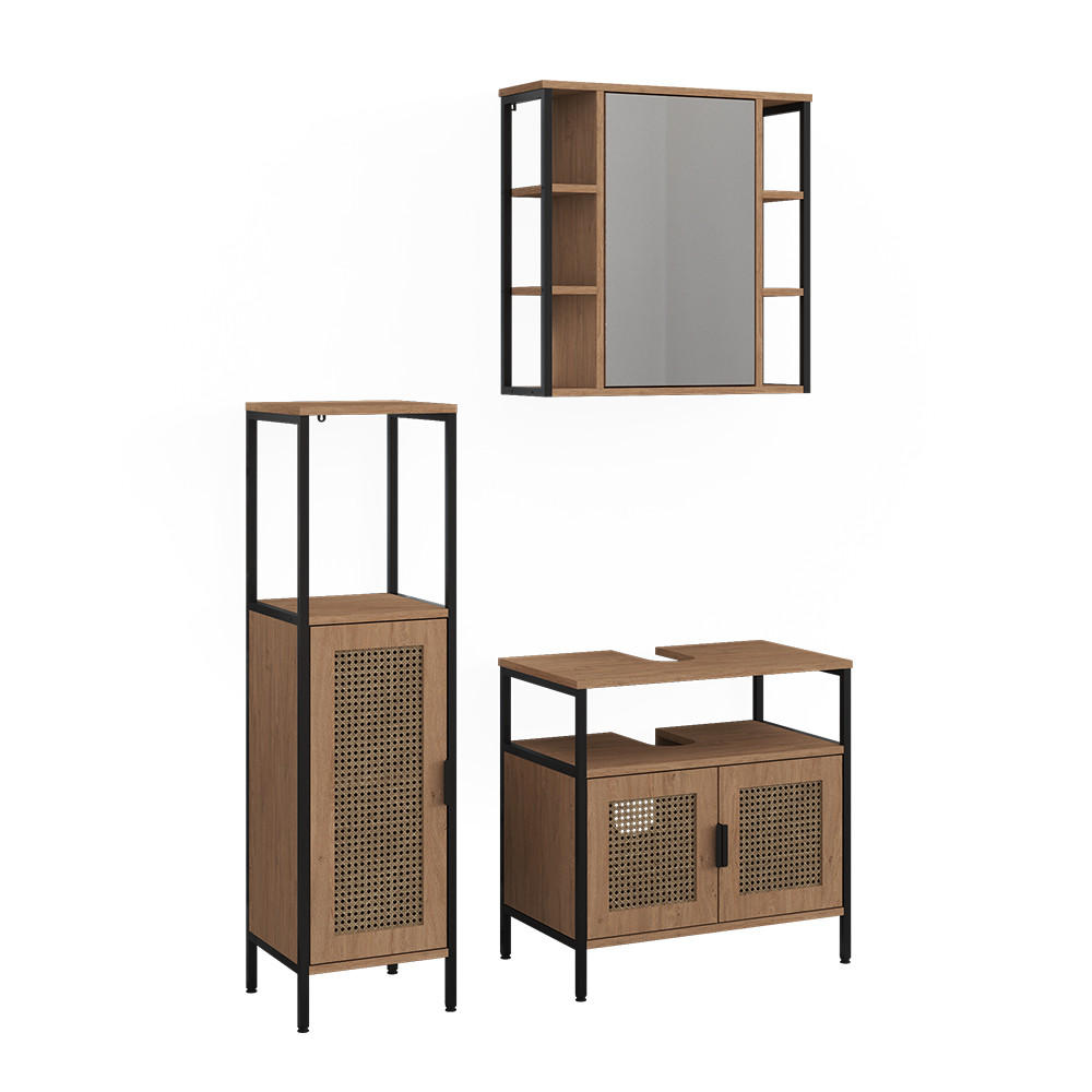 BADMÖBEL-SET Linara, Eiche, 3er Set - Eichefarben, Holzwerkstoff (60/59/35cm) - Vicco