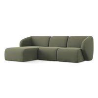 ECKSOFA Links Bouclé Stoff Grün - Schwarz/Olivgrün, Holzwerkstoff/Kunststoff (248/166cm) - LaMiaSofa