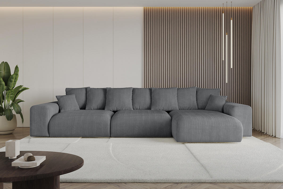 ECKSOFA Ottomane rechts ESKAR-L 364x176x84 Dunkelgrau Cord - Dunkelgrau/Schwarz, Holzwerkstoff/Kunststoff (176/364cm) - ALTDECOR