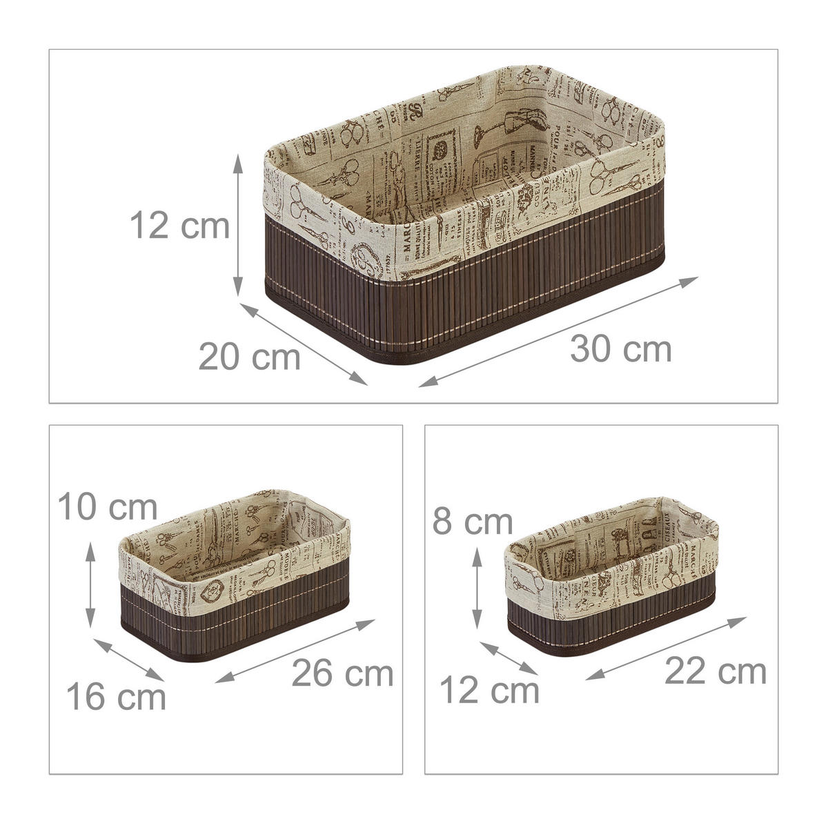 3XAUFBEWAHRUNGSKORB - Multicolor, Holz/Holzwerkstoff (30/12/20cm) - Relaxdays