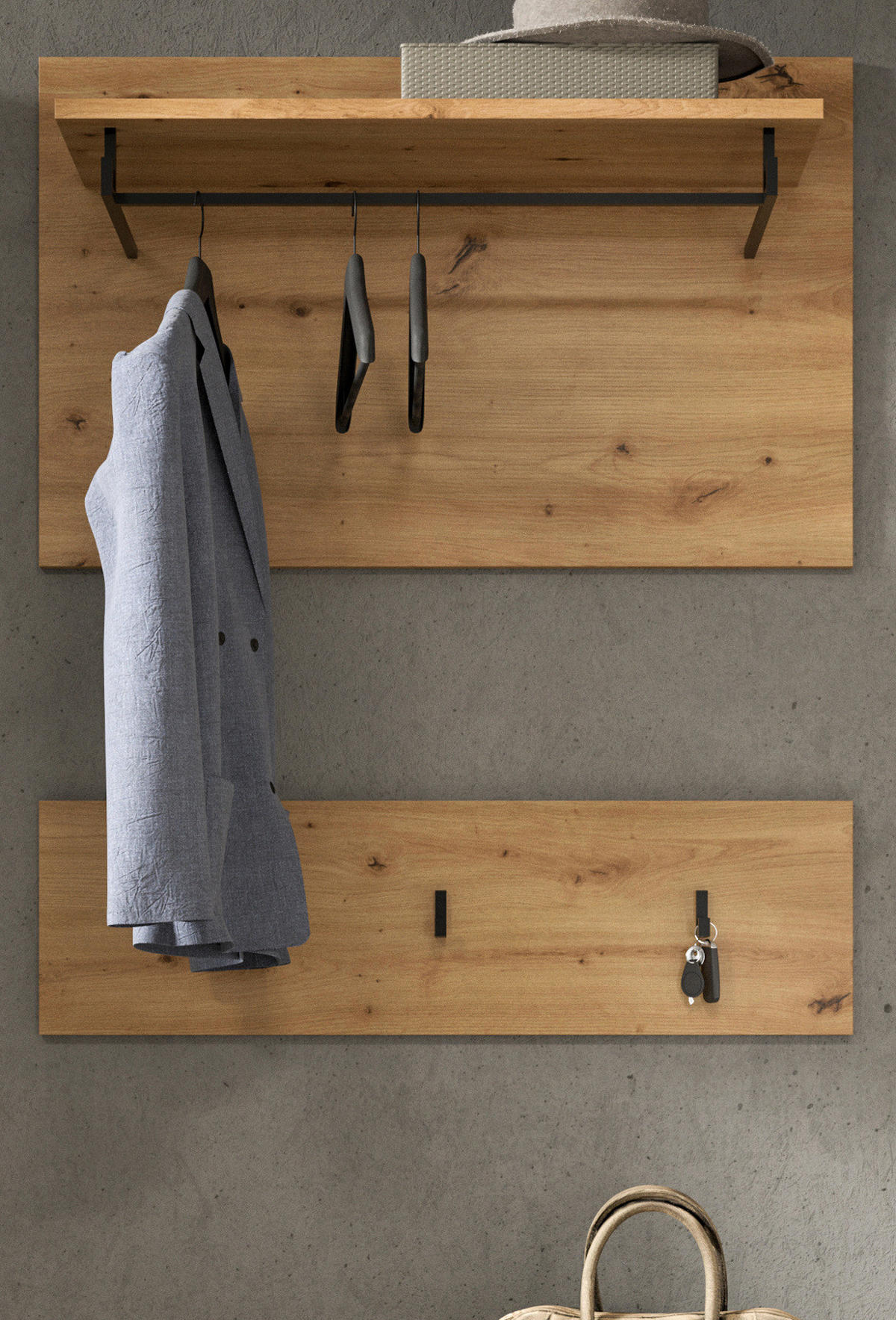 GARDEROBENPANEEL Eiche Artisan, Wandgarderobe Set 2-teilig 80 cm - Eiche Artisan, Holzwerkstoff (80/73/27cm) - Inn.Furn