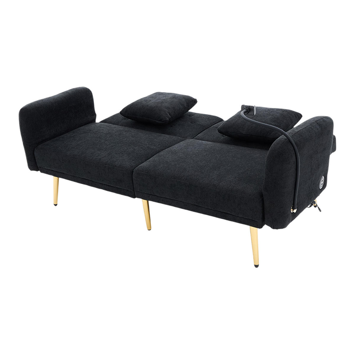 SCHLAFSOFA mit verstellbarer Rückenlehne und USB-Anschlüssen Schwarz Chenille 173/78/78 cm - Schwarz, Textil (173/78/78cm) - OKWISH