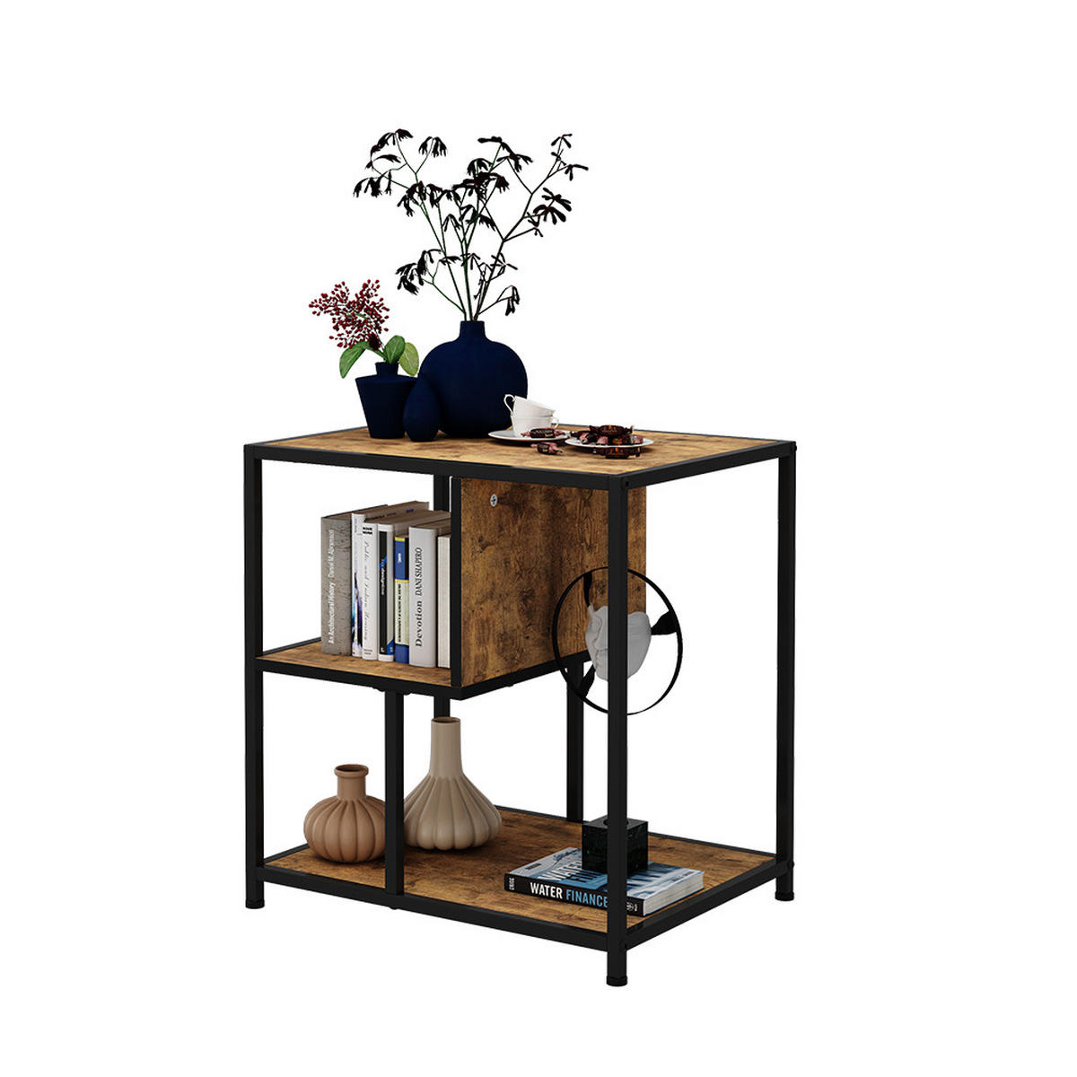 BEISTELLTISCH Fyrk Eiche rustikal 52 x 40 cm mit 2 offenen Fächern - Wildeiche/Schwarz, Holzwerkstoff (40/52/55cm) - Vicco