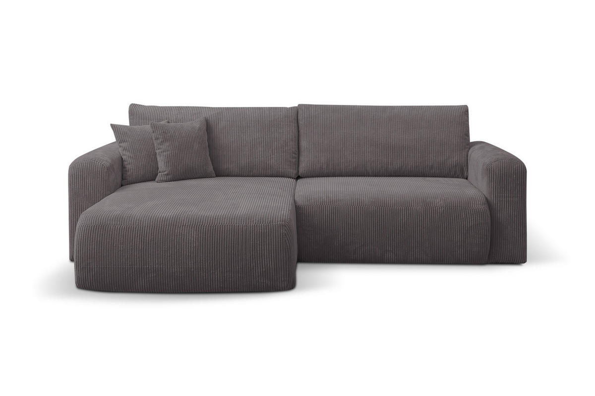 ECKSOFA Roma, Eckcouch in L-Form mit Schlaffunktion und Bettkasten, Farbe: Dunkelgrau, Cordstoff, Ottomane Universal - Dunkelgrau, Textil (244/142cm) - VENASI MÖBEL