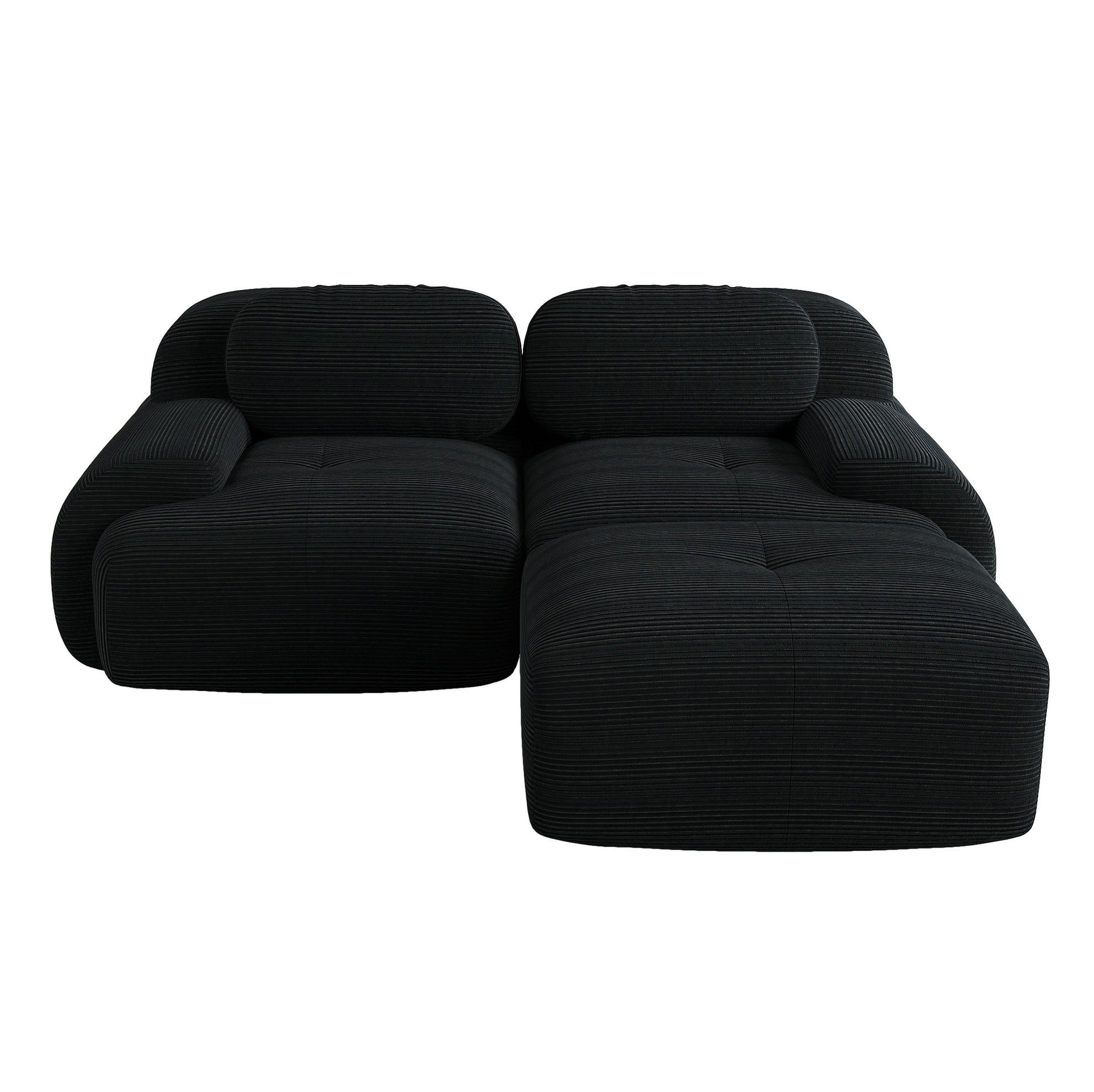 ECKSOFA modular, rahmenlos, mit geschwungenen Armlehnen und Cordbezug, Schwarz - Schwarz, Textil (208/178cm) - Redom