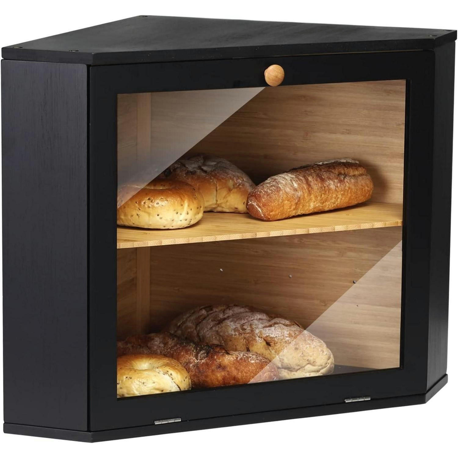 BROTKASTEN 2 Etagen Schwarz 32 x 32 x 34 cm - Schwarz, Naturmaterialien (32/34/32cm)