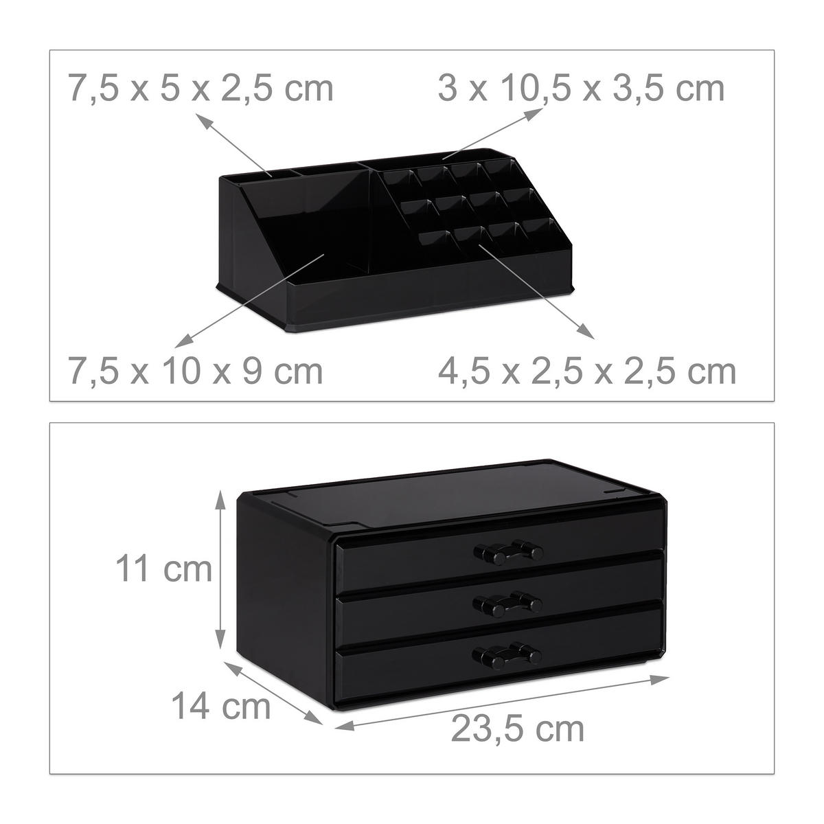 MAKEUP Organizer - Schwarz, Kunststoff (23.5/19/14cm) - Relaxdays