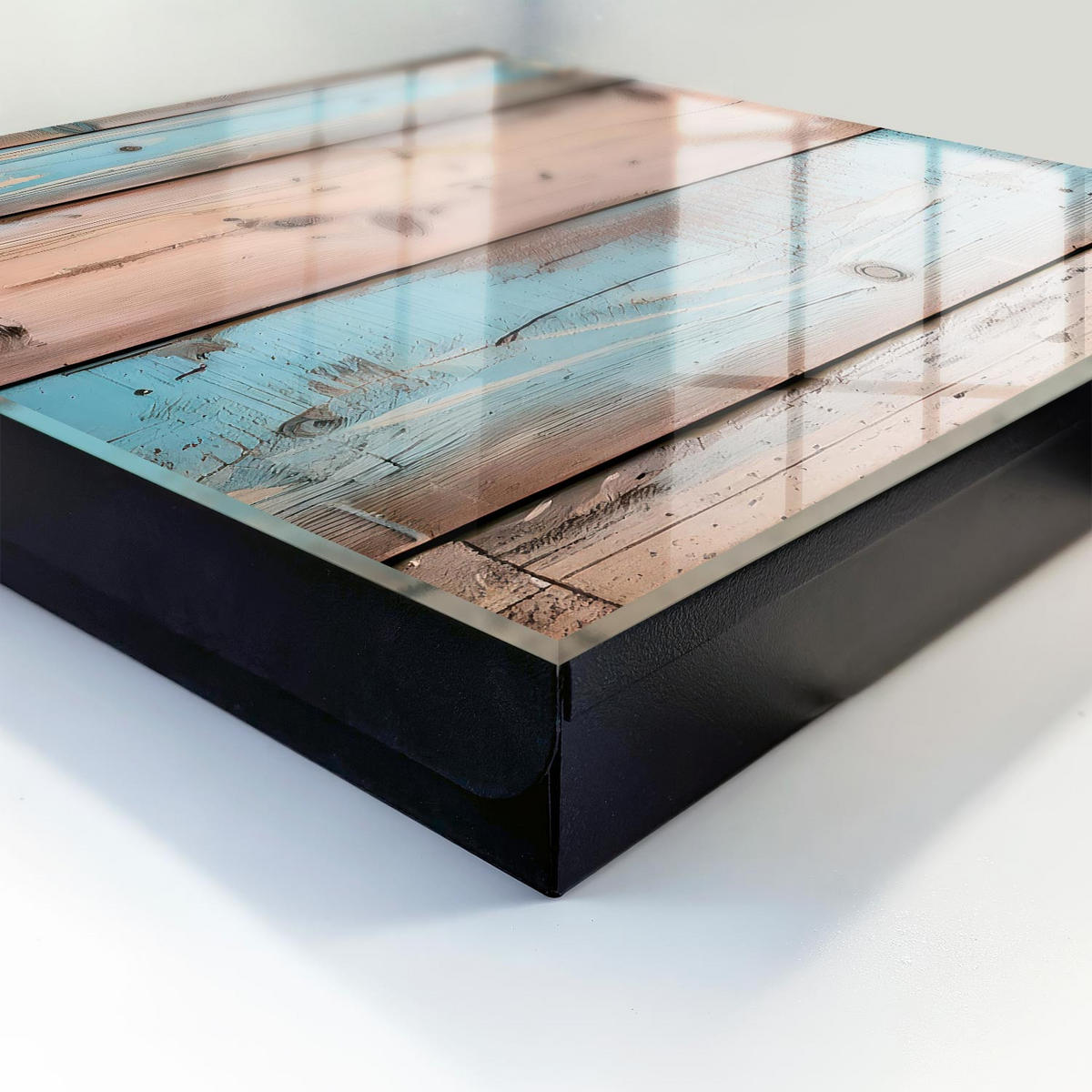 SCHLÜSSELBOX Schwarz 30x30 cm- Türöffnung nach rechts - Pastellfarbenes Holz - Blau, Metall (30/30/5cm) - TULUP