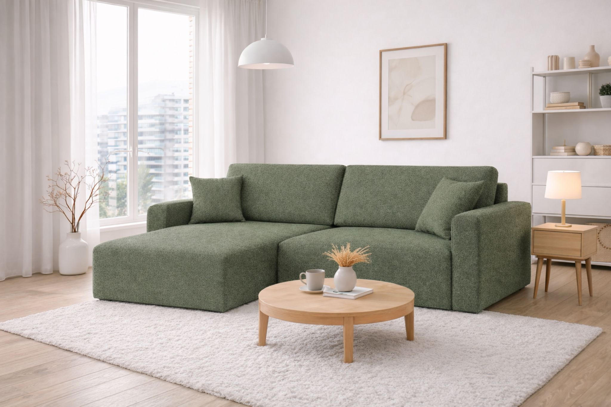 Thumbnail - Kaiser Möbel Ecksofa, Hellgrün, Holz, L-Form, 280x142 cm, Wohnzimmer, Sofas & Couches, Wohnlandschaften, Ecksofas