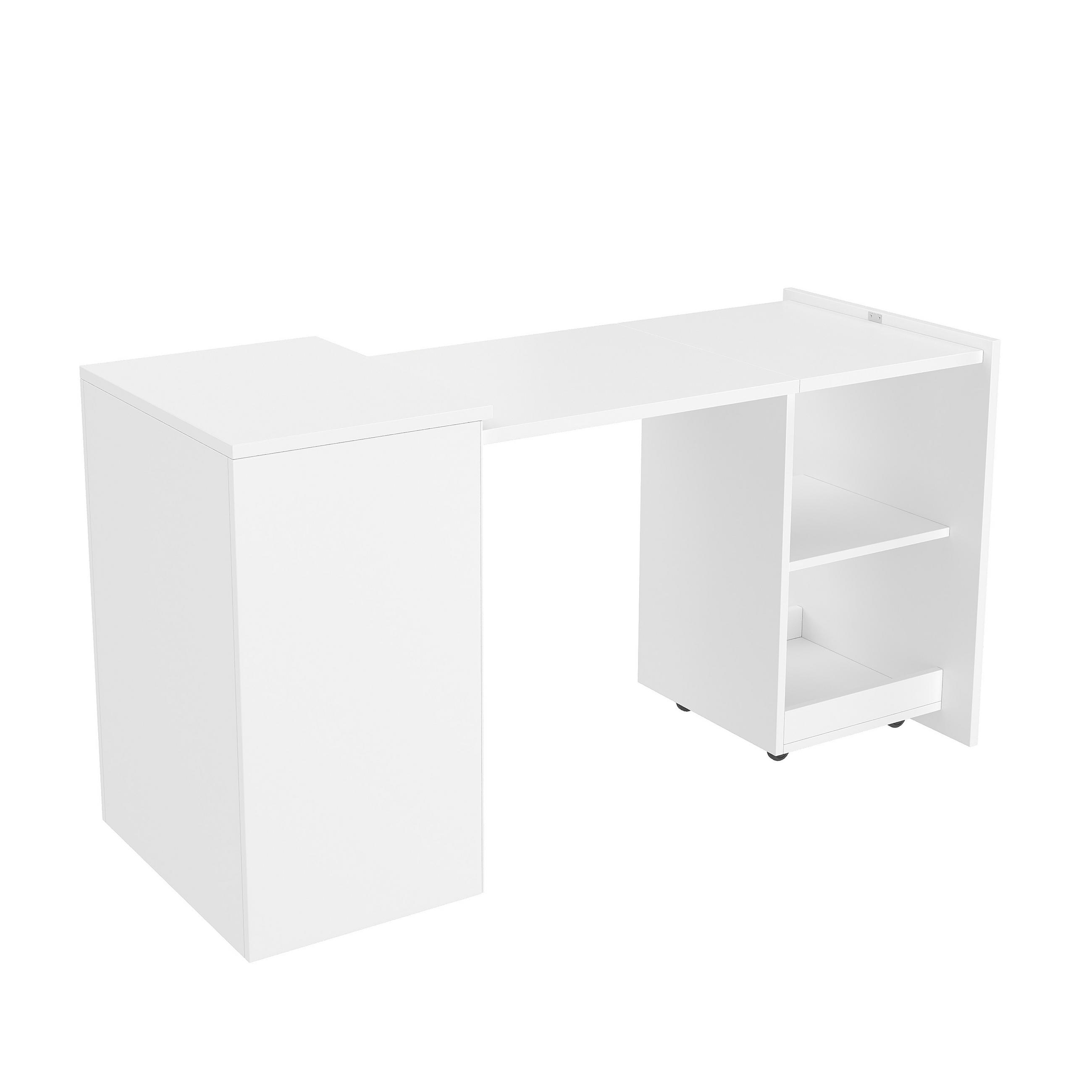 BÜROSCHREIBTISCH holzwerkstoff in weiß, 2-in-1 schrank-funktion & rollbar - Weiß, Holzwerkstoff (55/126/75cm) - Urban Meuble