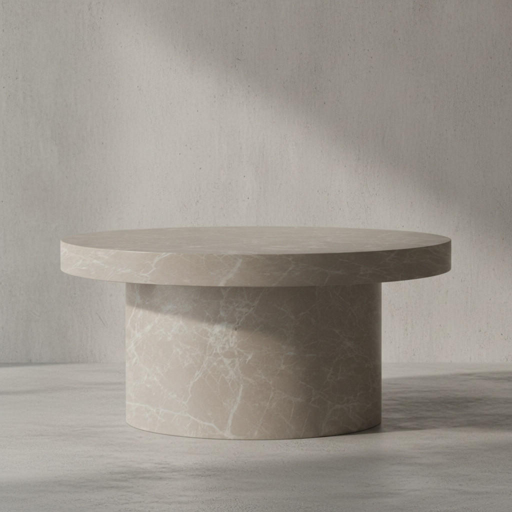 COUCHTISCH rund in Stein-Optik – moderner Look in Grau, Beige 60x60x30 cm - Beige, Holzwerkstoff (60/60/30cm) - KADIMA DESIGN