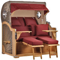 STRANDKORB Baltikum Teak 2,5 Sitzer - Rot/Braun, Holz/Metall (142/170/95cm) - Mr. Deko