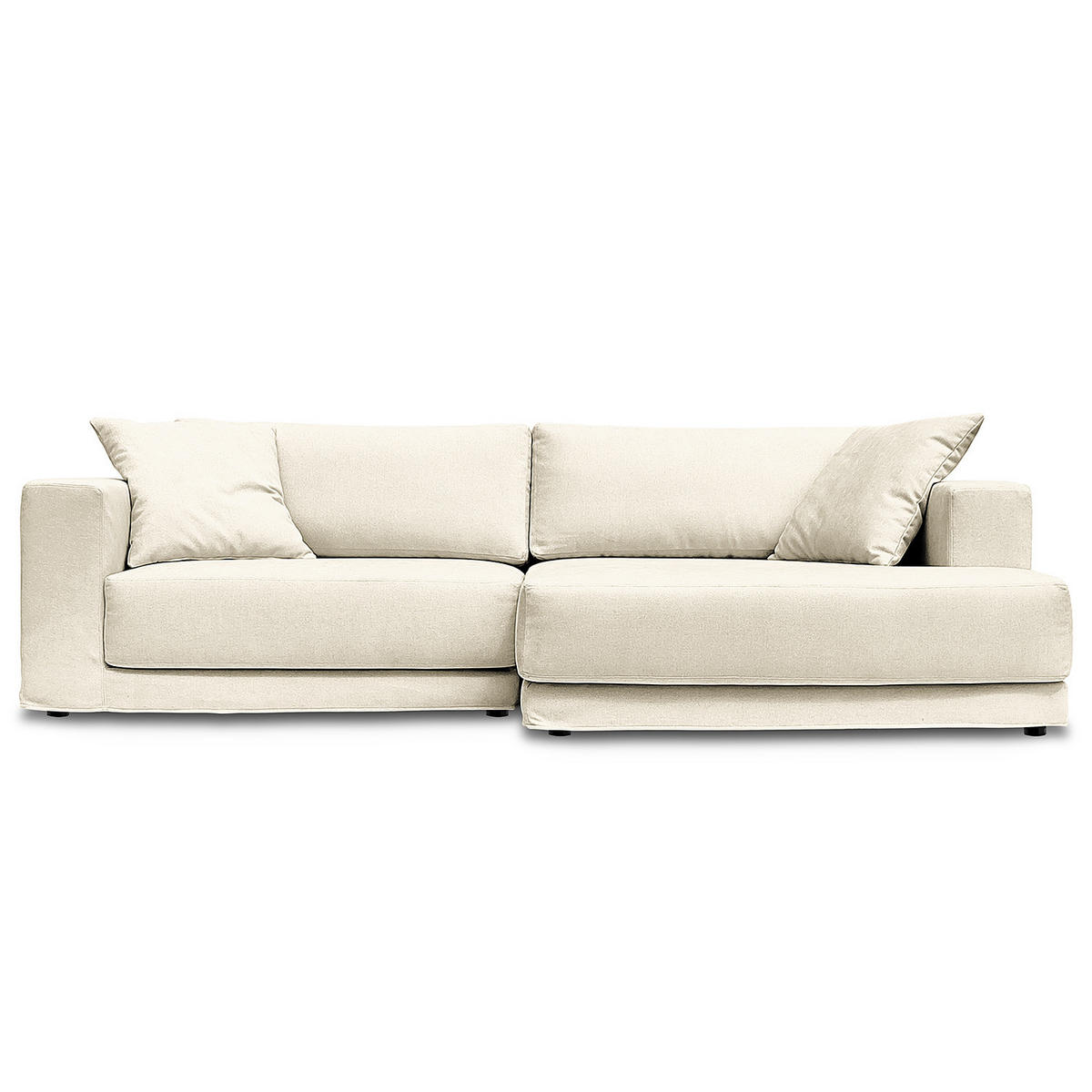ECKSOFA mit Wechselbezug - Longchair, Webstoff - Creme/Schwarz, Kunststoff/Textil (260/155cm) - home24