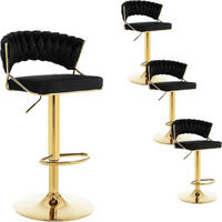 BARHOCKER 4er Set, mit geflochtener Rückenlehne, Samt, Schwarz - Goldfarben/Schwarz, Textil/Metall (48/83/46.5cm) - Woltu
