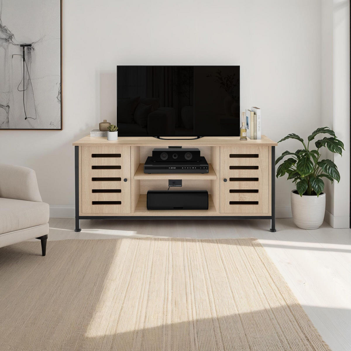 TV-BOARD Carlow,110 x 41,5 x 50,5 cm,Industrial Holz hell, Eiche Sonoma - Naturfarben, Holzwerkstoff (41.5/50.5/110cm) - tectake
