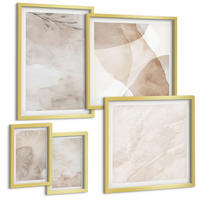 BILDER SET 5er Set - 50x50 cm & 20x30 cm & 40x60 cm Goldrahmen - Aquarellfarben, Boho-Texturen - Goldfarben, Kunststoff (40/60cm) - TULUP