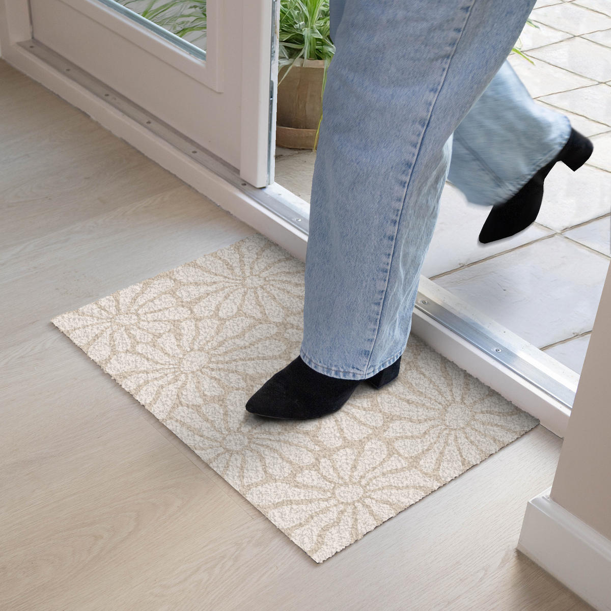 FUSSMATTE Floral - Druck - Beige - Braun - Minimalistisch 60x40 cm - Sandfarben, Kunststoff (60/0.4cm) - MuchoWow