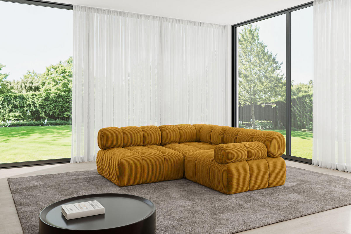 ECKSOFA modulares Sofa Mende-L1 - 190x190x70 cm Senfgelb Cord - Currygelb, Holzwerkstoff/Textil (190/190cm) - ALTDECOR