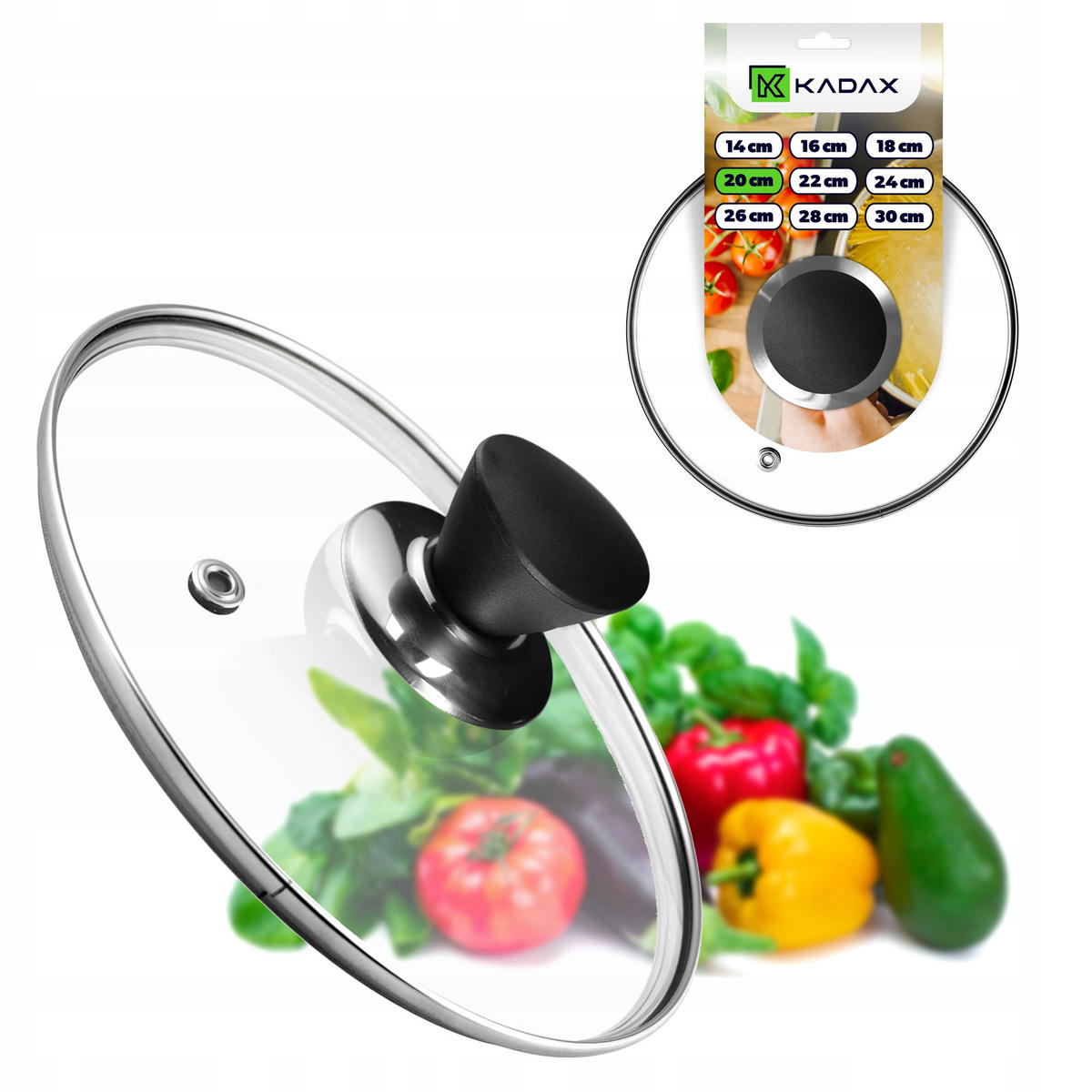 DECKEL mit schwarzem Griff, 20 cm - Transparent, Glas/Kunststoff (20cm) - KADAX