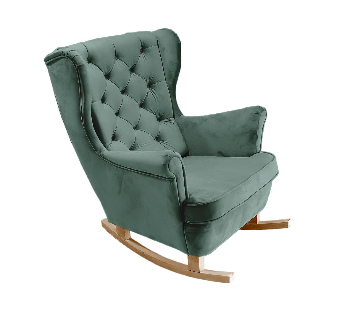 SCHAUKELSESSEL mit gepolstertem Sitz und Armlehnen, 102x81x95 cm, Grün_29853 - Smaragdgrün/Buchefarben, Holz/Textil (81/102/95cm) - DomoHome
