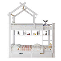 HAUSBETT 90/200 cm Weiß mit Stauraum und Regal aus Kiefer massiv - Weiß, Holzwerkstoff (90/200cm) - Flora Grace