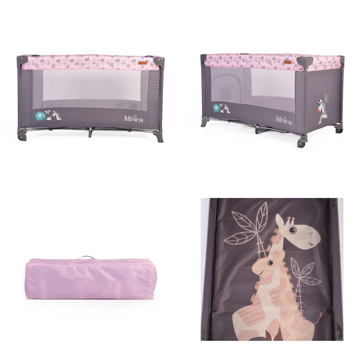 REISEBETT Africa rosa Laufstall Seiteneingang Matratze Sichtfenster Tasche - Rosa, Kunststoff (60/120cm) - Cangaroo
