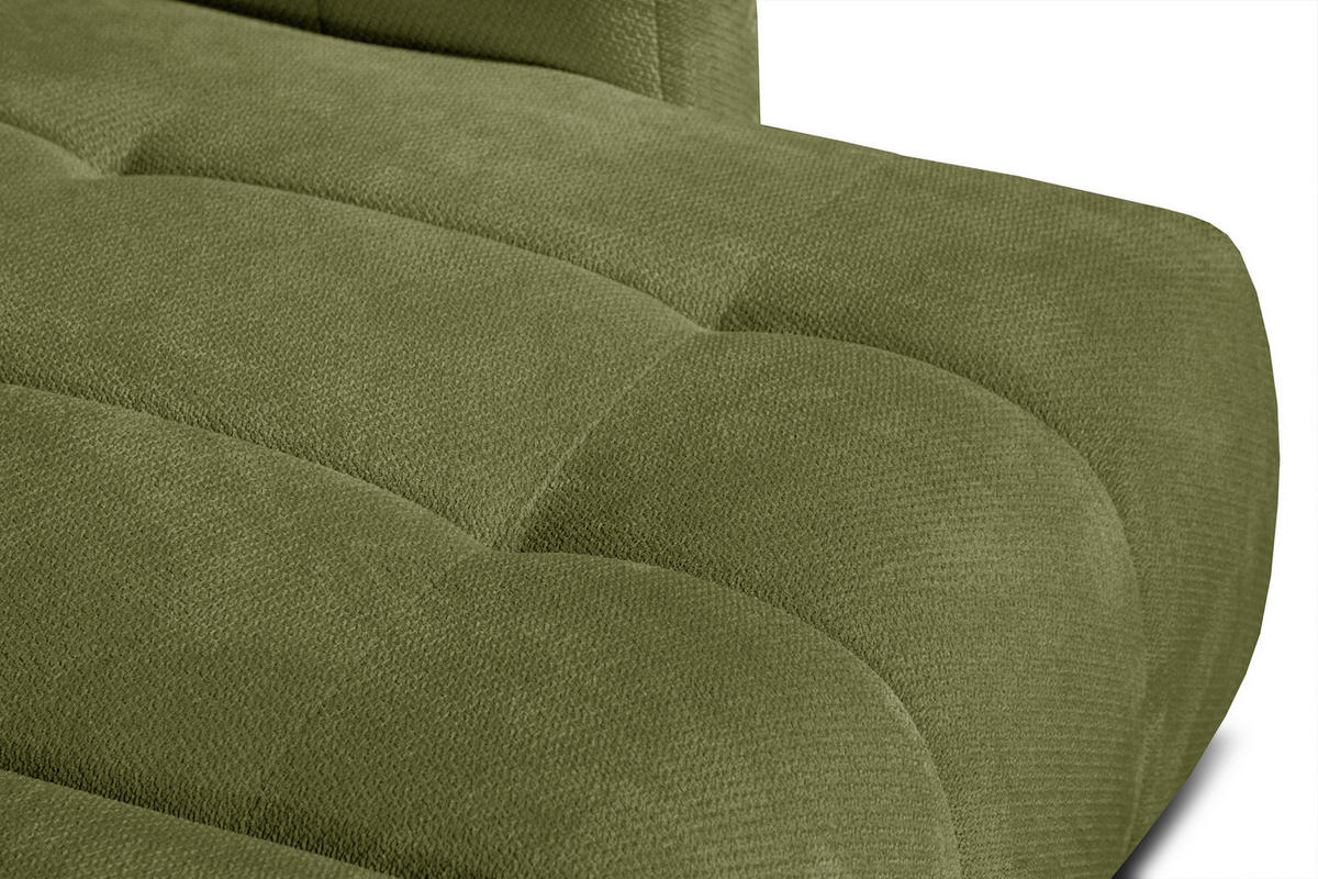 ECKSOFA KIMI 3-Sitzer, ausziehbarer Sitz, verstellbare Kopfstützen, olivgrün - Schwarz/Olivgrün, Holzwerkstoff/Textil (270/160cm) - Courtois Laville