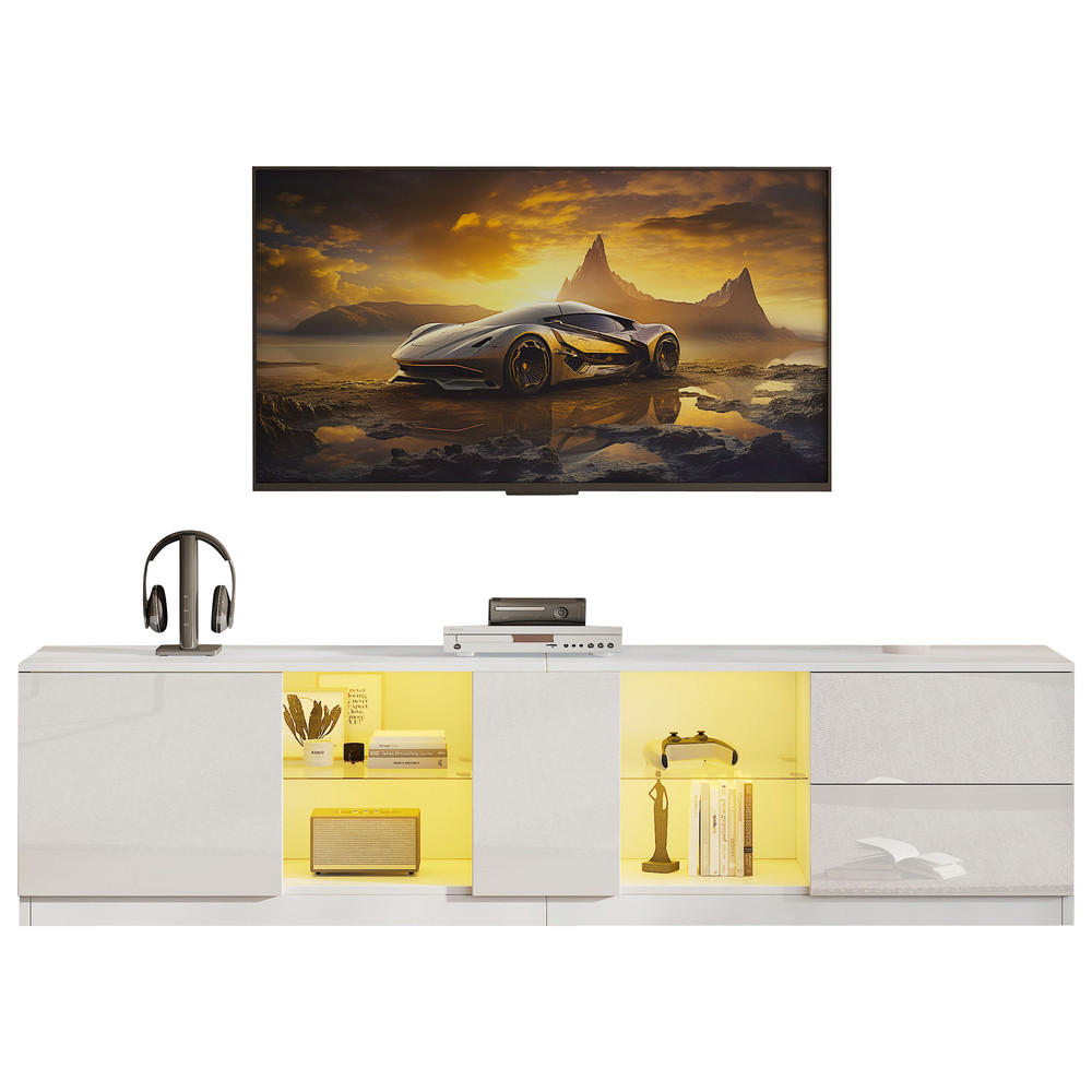 TV-STÄNDER 160x40cm Hochglanz Lowboard LED-Beleuchtung bis 65 Zoll - Weiß, Holz (48.49/18.9/59.89cm) - FLIEKS