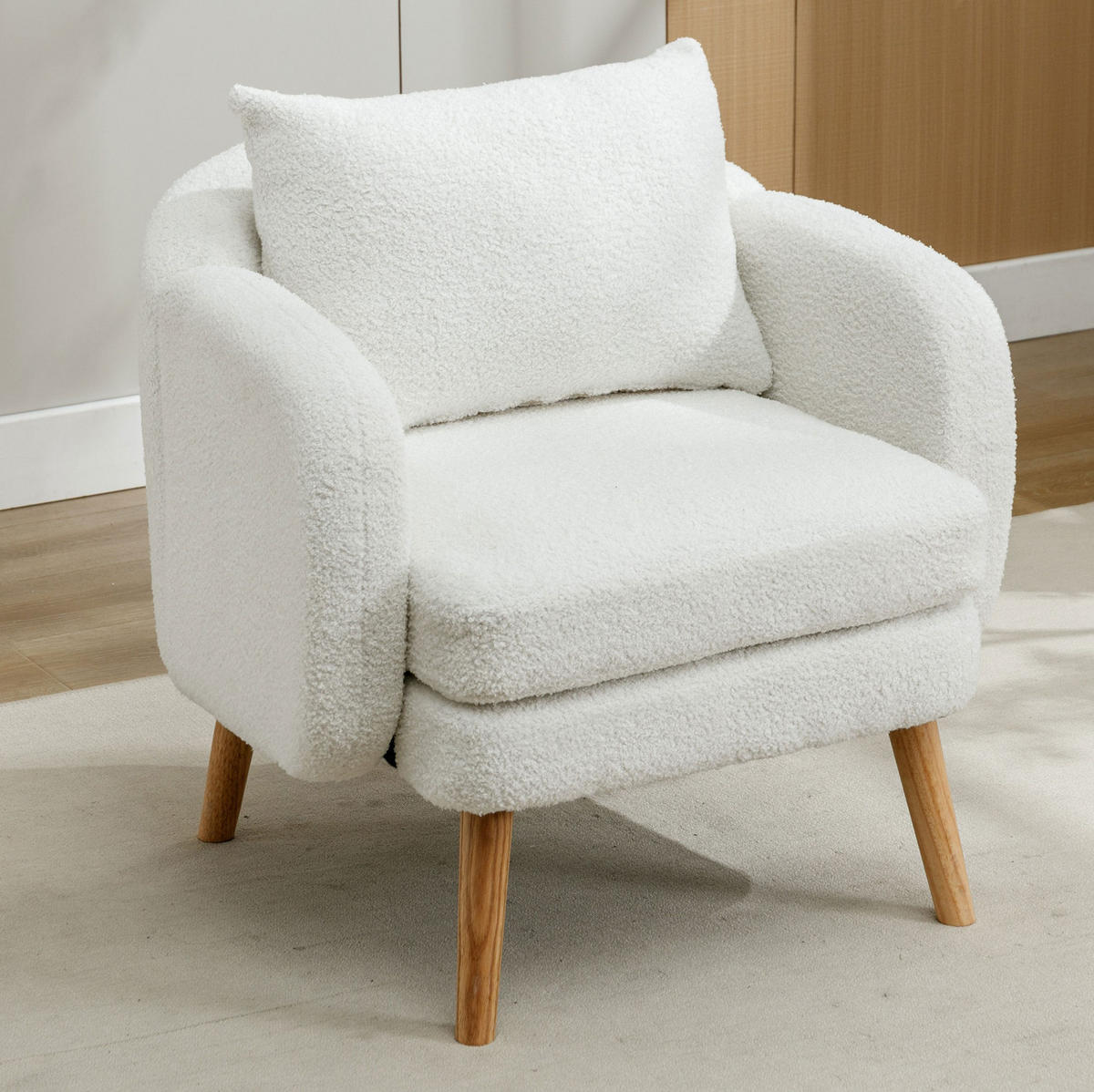 SESSEL Teddy-Samt mit Rückenkissen 71/72/71 cm Weiß inkl. Kissen - Weiß, Textil (72/71/71cm) - Redom