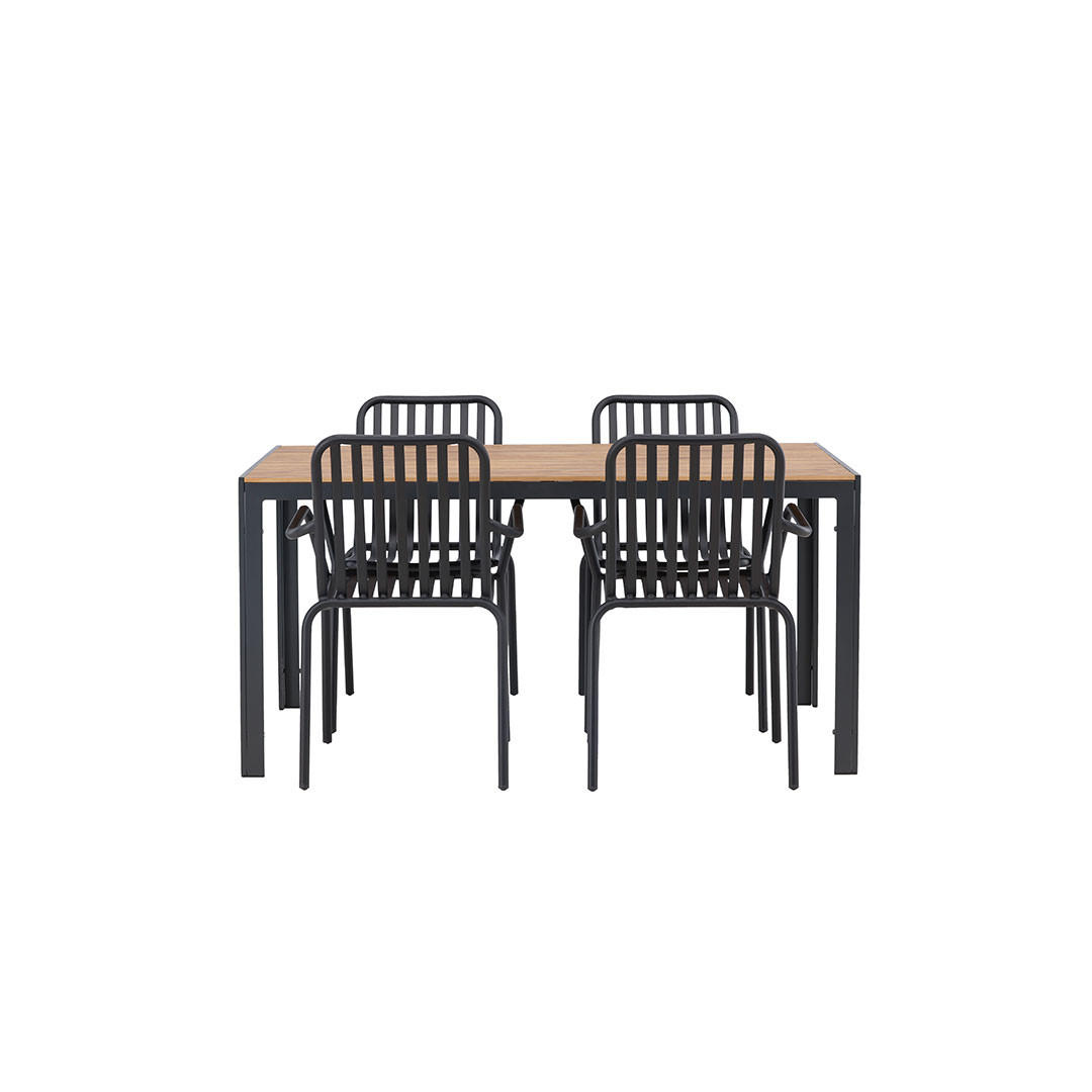 GARTENSET, Break, Tisch Natur, Stühle Schwarz, Metall, 90 x 150 x 74 cm, 5-teilig - Naturfarben, Metall - ebuy24