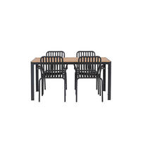 GARTENSET, Break, Tisch Natur, Stühle Schwarz, Metall, 90 x 150 x 74 cm, 5-teilig - Naturfarben, Metall - ebuy24