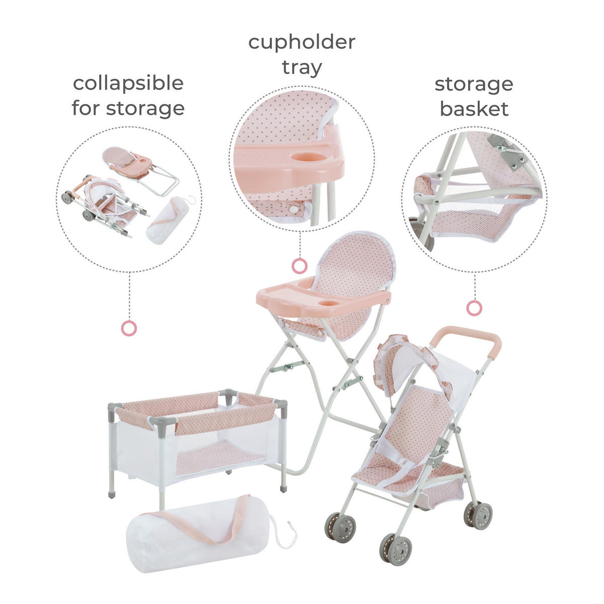 BABYPUPPEN-KINDERZIMMER-SET, Rosa/Grau, 54cm - Pink, Holzwerkstoff (40/54/26cm) - Teamson Kids