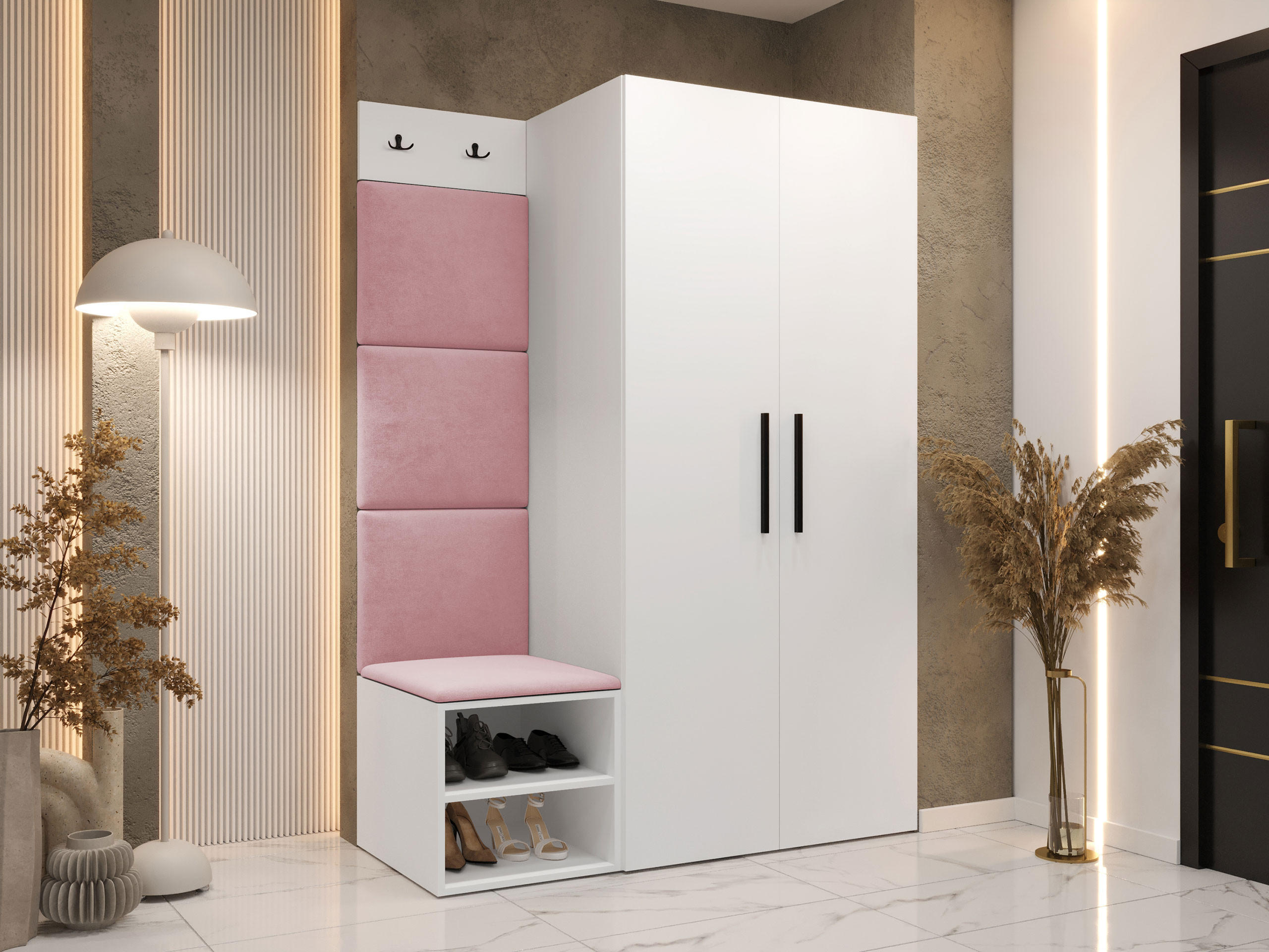 GARDEROBEN-SET Medi IV - Hellrosa/Schwarz, Holzwerkstoff/Kunststoff (80/191/50cm) - MIRJAN24