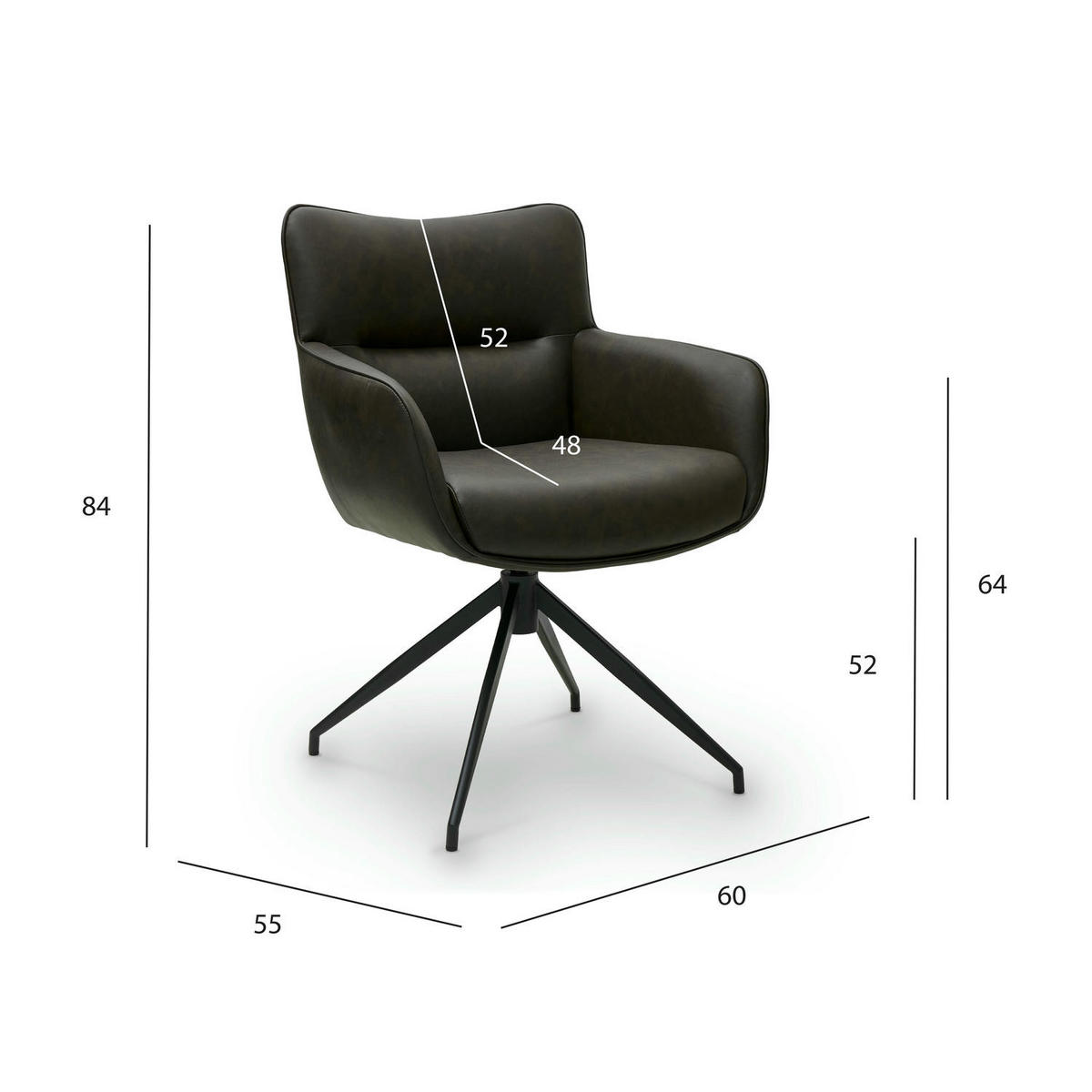 ARMLEHNSTUHL-SET 6 Stück in Kunstleder Dunkelbraun - Schwarz/Braun, Textil/Metall (55/84/60cm) - Furnhouse