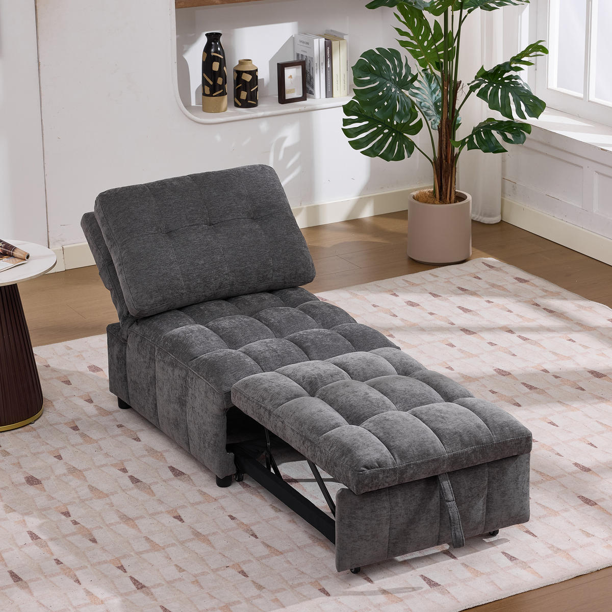 SCHLAFSESSEL, Stoff mit Ausziehfunktion & 3-fach verstellbarer Rückenlehne, 68/95/76 cm, Grau - Grau, Textil (68/76/95cm) - Redom