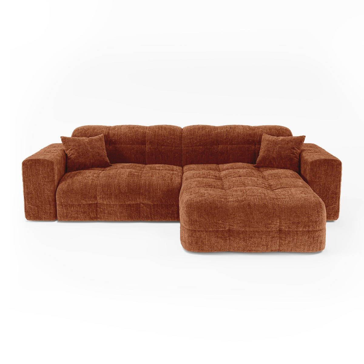 ECKSOFA rechtwinklig COCOON Geprägter Samt Terrakotta 230cm - Dunkelorange/Terracotta, Textil (230/155cm) - Premium Interiors