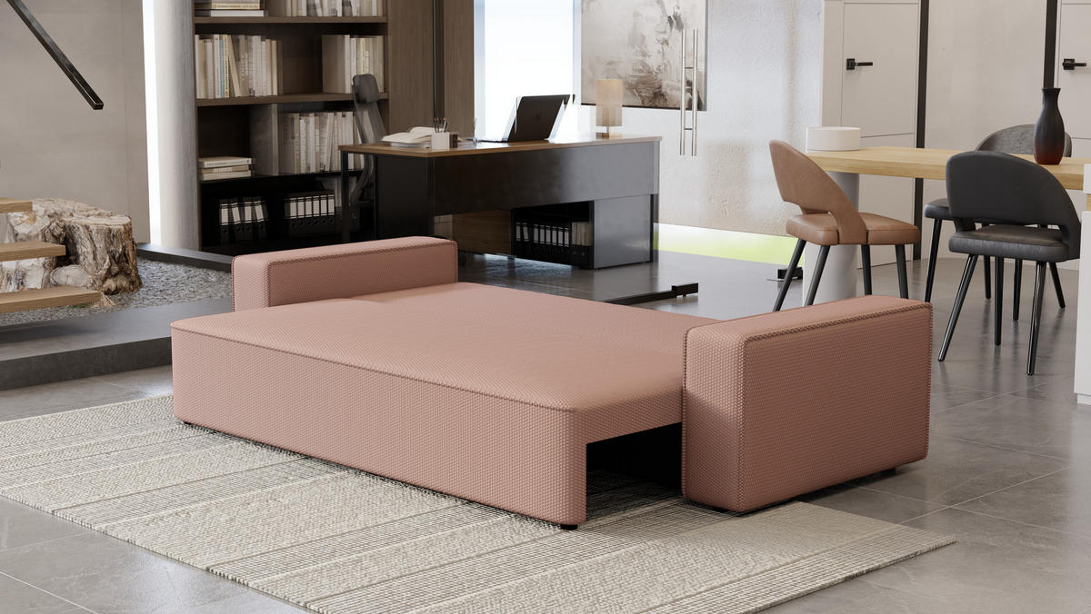 SOFA Vens mit Bettkasten und Schlaffunktion, Cordstoff - Hellrosa, Holzwerkstoff (242/85/95cm)