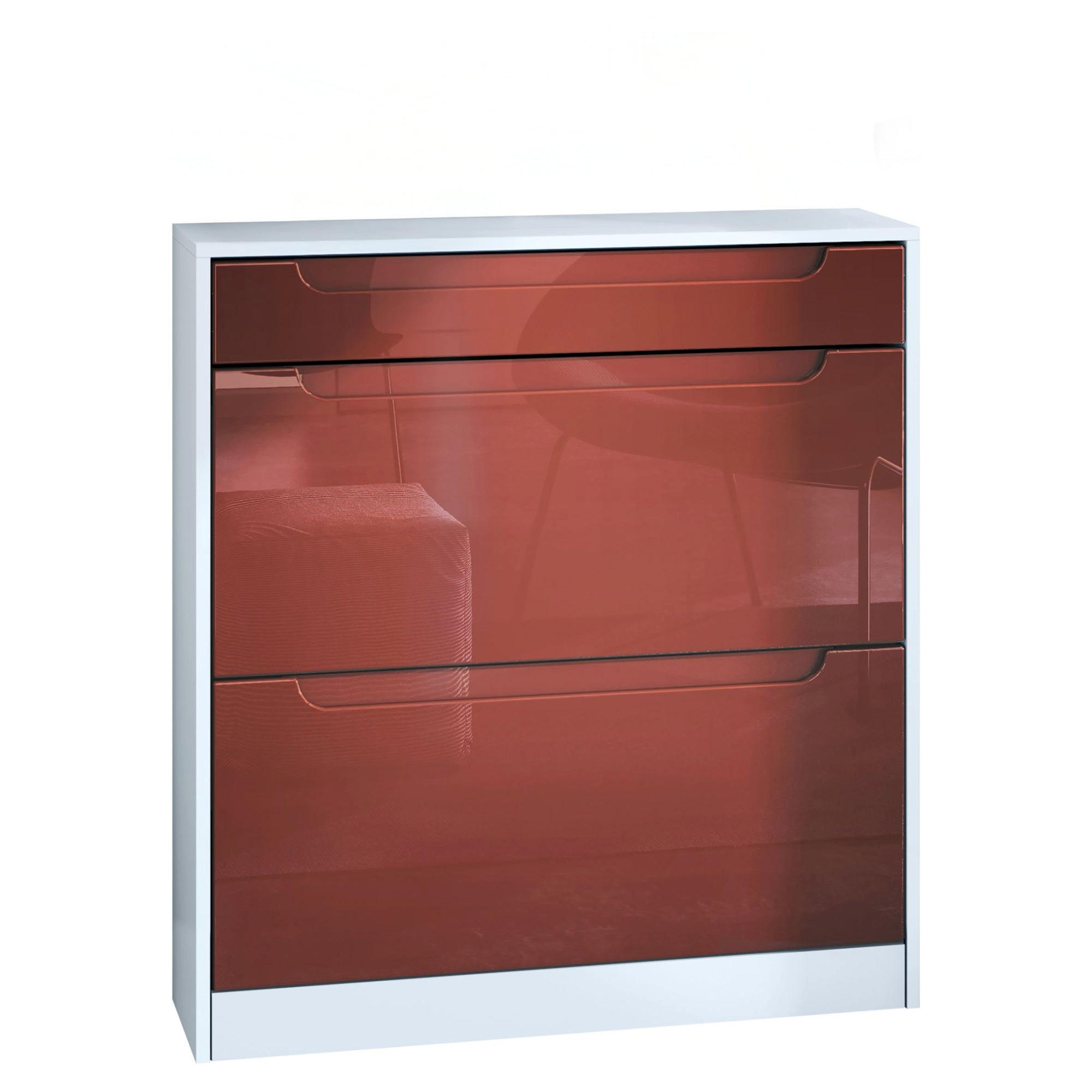 SCHUHSCHRANK Venezia Schmal mit 2 Klappen und 1 Schublade, Platzsparender Schuhkipper, Bordeaux Hochglanz (89 x 95,5 x 23 cm) - Bordeaux, Holzwerkstoff (89/95.5/23cm) - InnoFurn