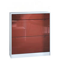 SCHUHSCHRANK Venezia Schmal mit 2 Klappen und 1 Schublade, Platzsparender Schuhkipper, Bordeaux Hochglanz (89 x 95,5 x 23 cm) - Bordeaux, Holzwerkstoff (89/95.5/23cm) - InnoFurn