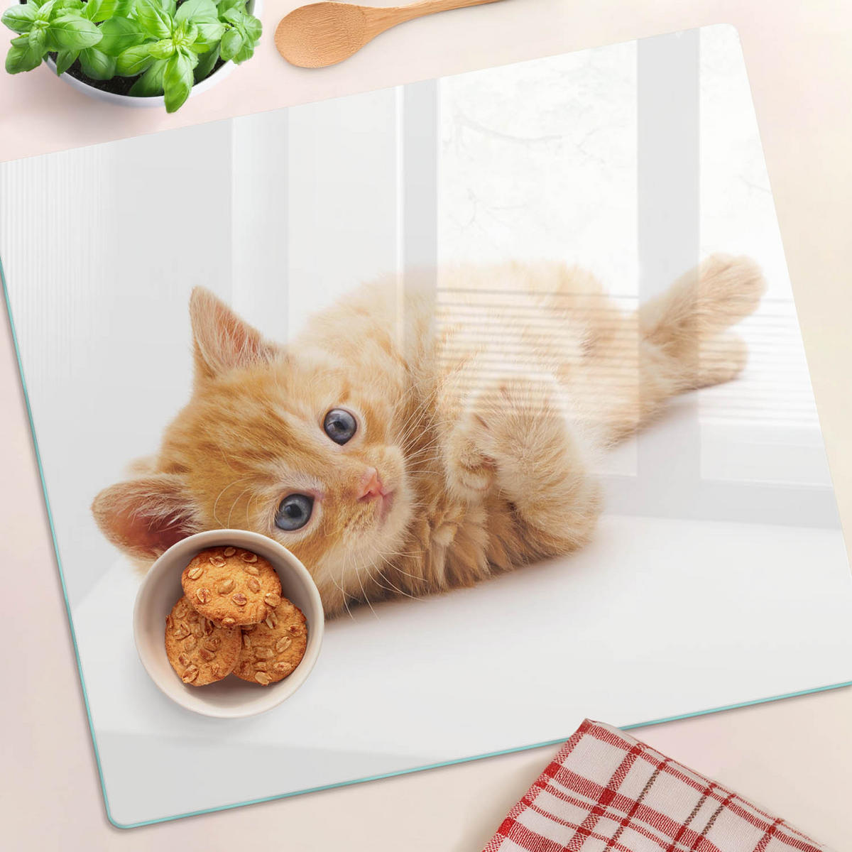 GLASPLATTE 60x52 cm Rote Katze - Bernsteinfarben, Glas (60/52cm) - TULUP