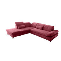 ECKSOFA mit Schlaffunktion und verstellbaren Kopflehnen - Chromfarben/Rot, Textil/Metall (275/245cm) - ed exciting design