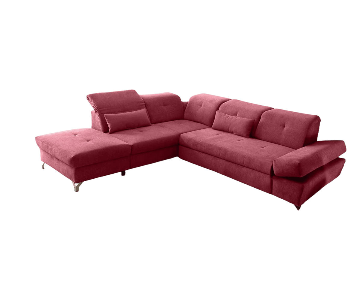 ECKSOFA mit Schlaffunktion und verstellbaren Kopflehnen - Chromfarben/Rot, Textil/Metall (275/245cm) - ed exciting design
