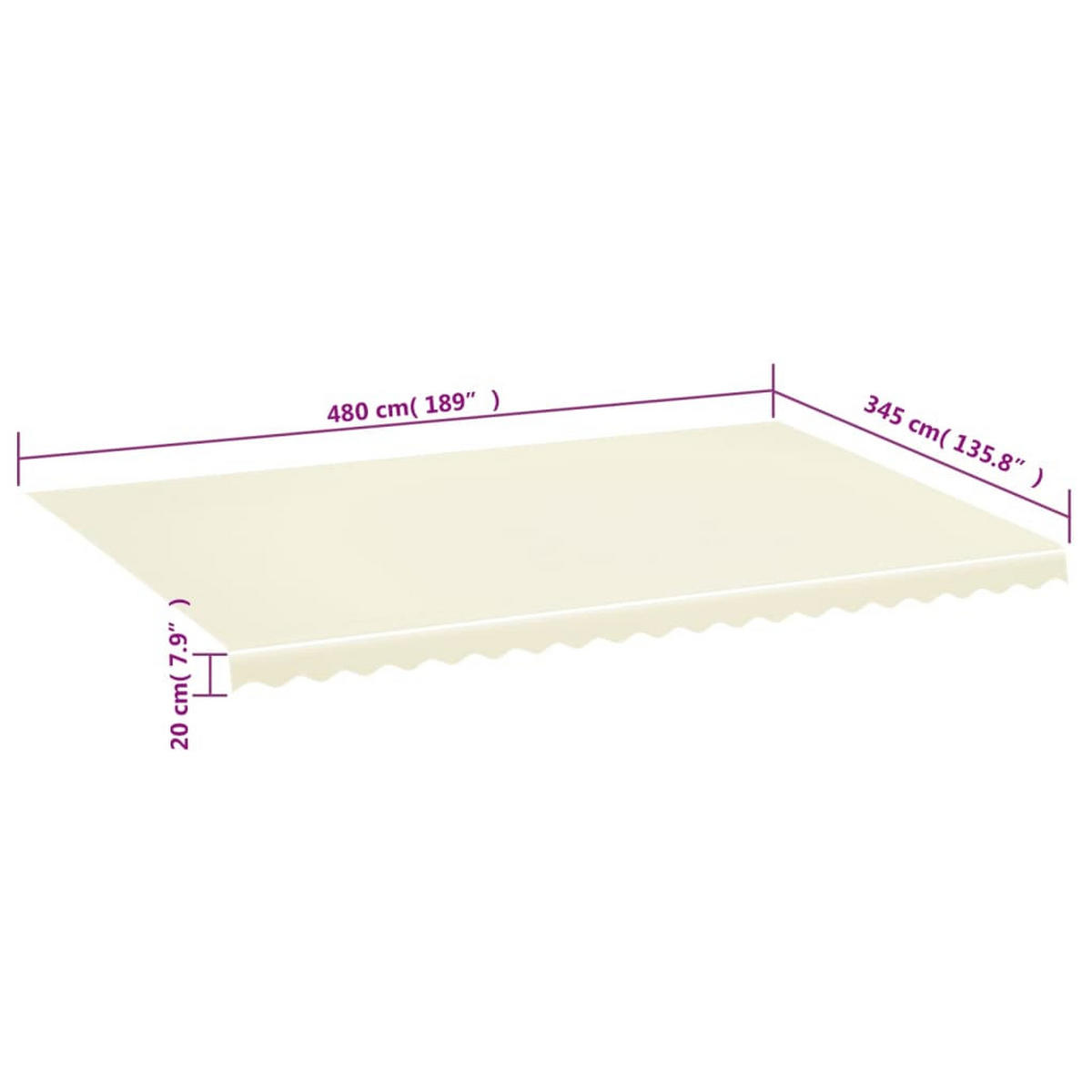 MARKISENSTOFF mit Volant| Creme, für 500x350cm Rahmen | Markisenbespannung Markisentuch - Creme, Textil (480/0.3/345cm) - DELUKE