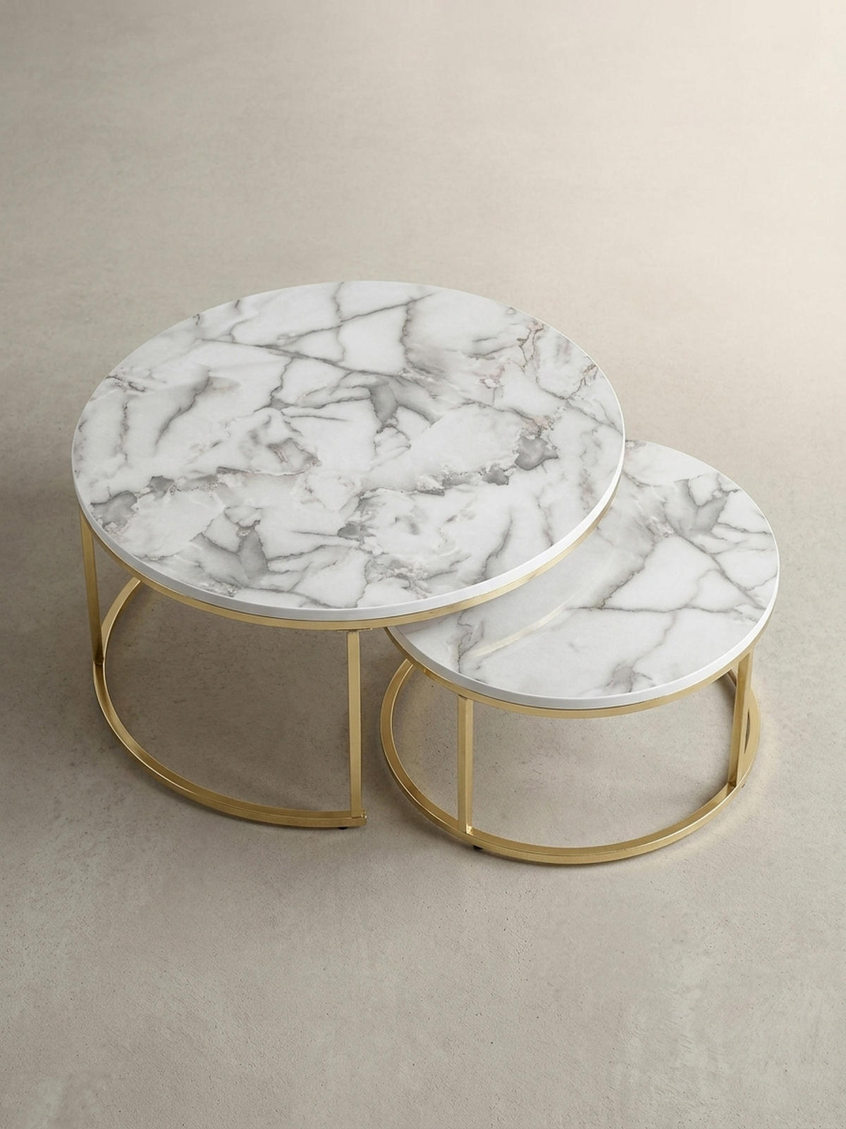 COUCHTISCH 2er Set Marmoroptik Metall Eichenholz Ineinanderschiebbar, Gold 80x80x36 cm - Goldfarben, Holz/Metall (80/80/36cm) - KADIMA DESIGN