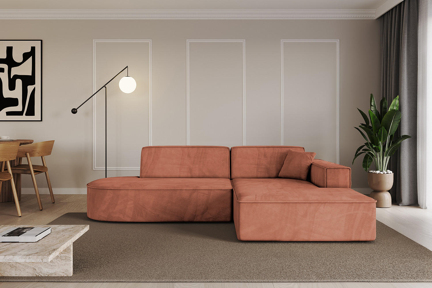 ECKSOFA Ottomane Rechts IREA-L1-v4 - 234x171x79 cm Apricot - Koralle, Holzwerkstoff/Textil (171/234cm) - ALTDECOR