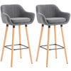 BARHOCKER 2er Set Stoff hellgrau - Eukalyptusholzfarben/Hellgrau, Holz/Textil (55/99/46cm) - CLP